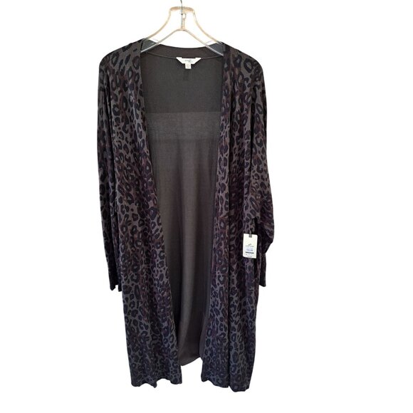 Terra & Sky Leopard Print 4X (28W-30W) Open Front Flowy Boho Cardigan NEW - Picture 1 of 5